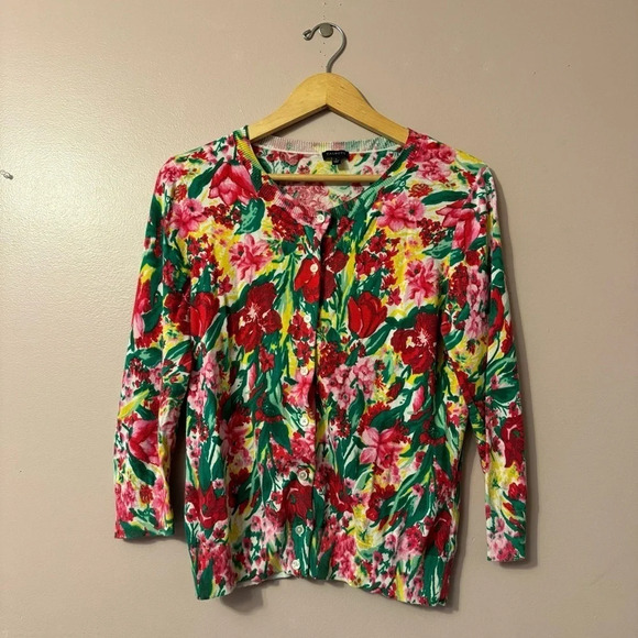 Talbots Cardigan 3/4 Sleeve Button Front Floral Women  Size L - Picture 1 of 6